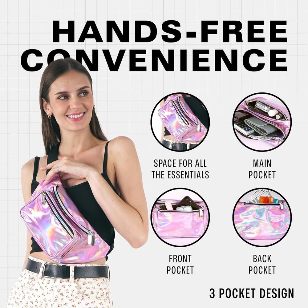 Holographic Fanny Pack Belt bag - Crossbody Waist Bag for Women ( 2- PACK ) - Picture 5 of 5